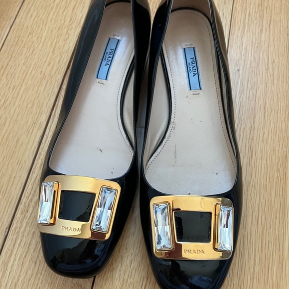 Prada Swarovski Crystal Black Patent Leather Block Heel Pumps Size 10/40 - Picture 5 of 15
